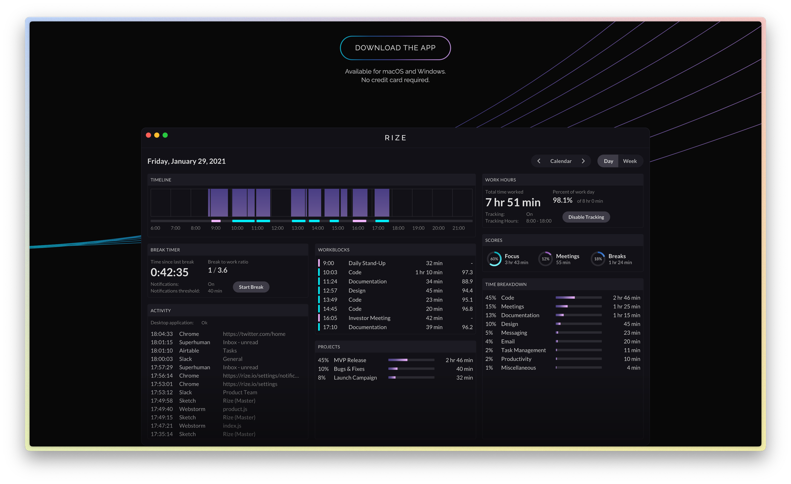 rize onboarding page